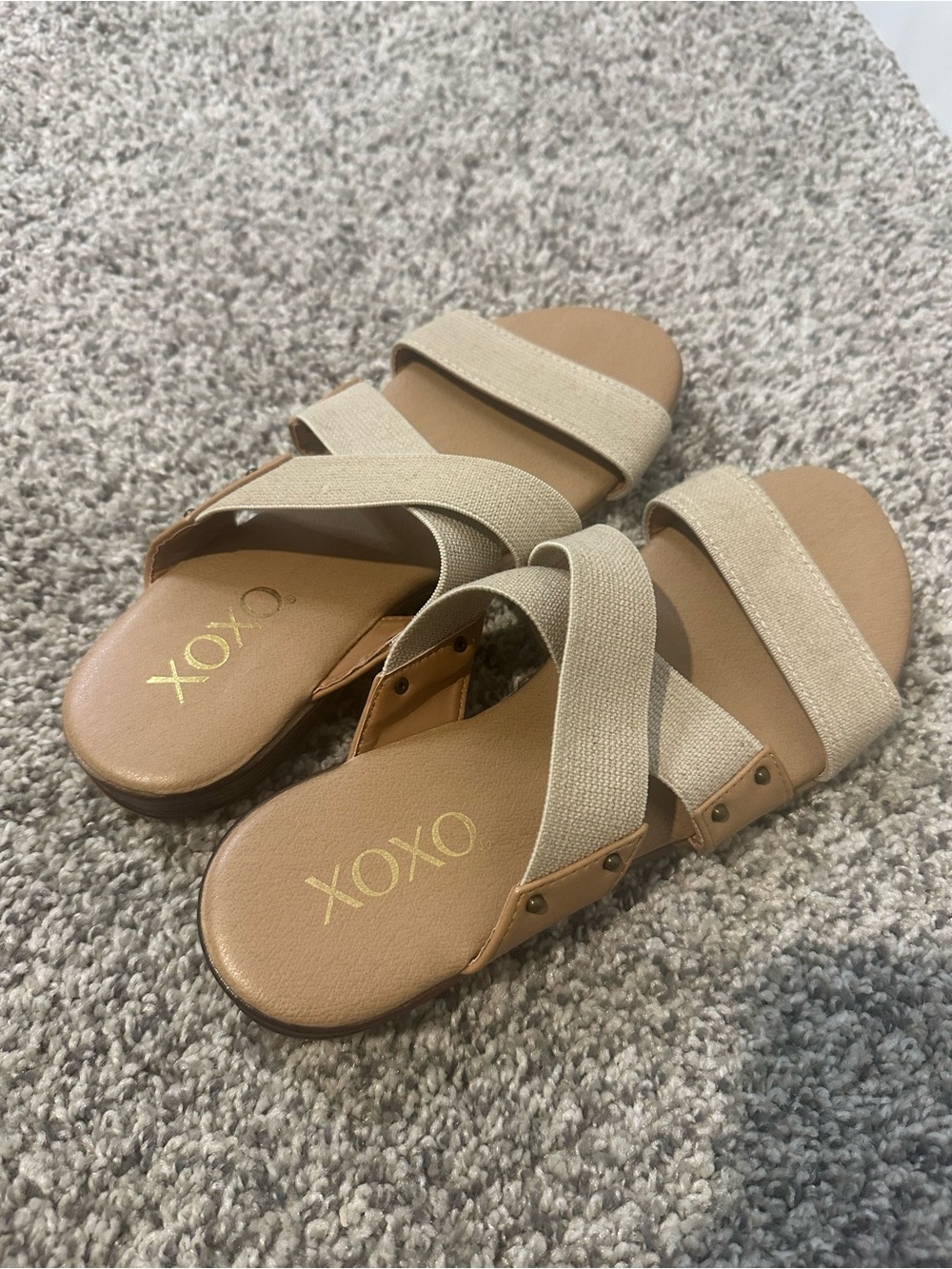 XOXO Neutral Beige Crisscross Slide Sandals